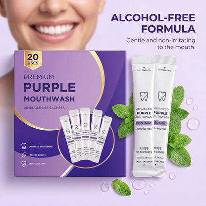 Purple Bright Mouthwash – Because White Teeth Start with the Right Swish.