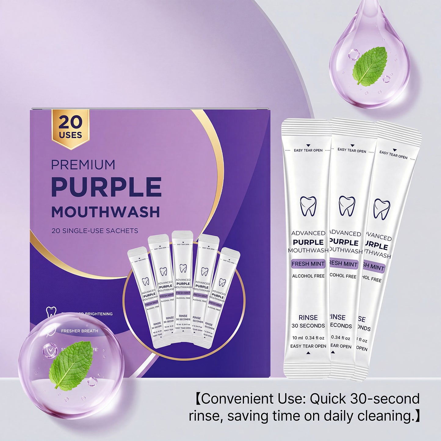 Purple Bright Mouthwash – Because White Teeth Start with the Right Swish.