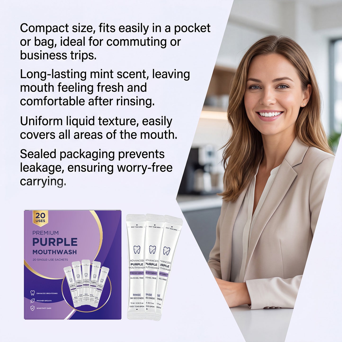 Purple Bright Mouthwash – Because White Teeth Start with the Right Swish.
