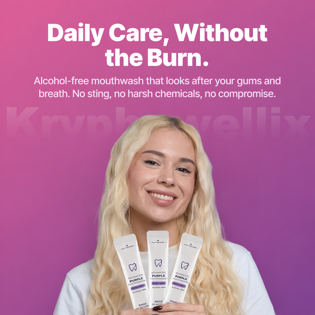 Purple Bright Mouthwash – Because White Teeth Start with the Right Swish.